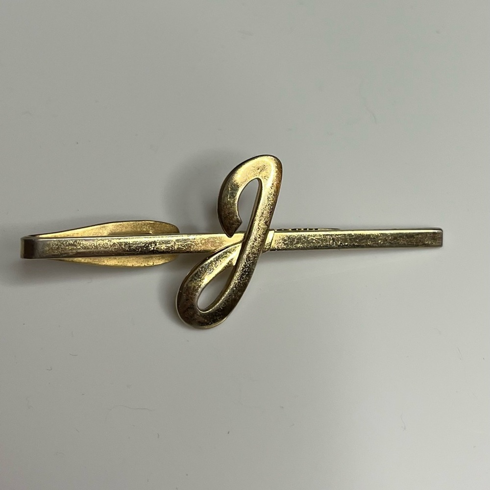 Hickok Tie Clip Letter J vintage gold tone men’s jewelry